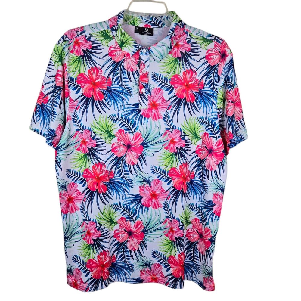 Greenside Golf Polo Shirt Men's XL Aloha Spring Floral Tropical Hawaiian